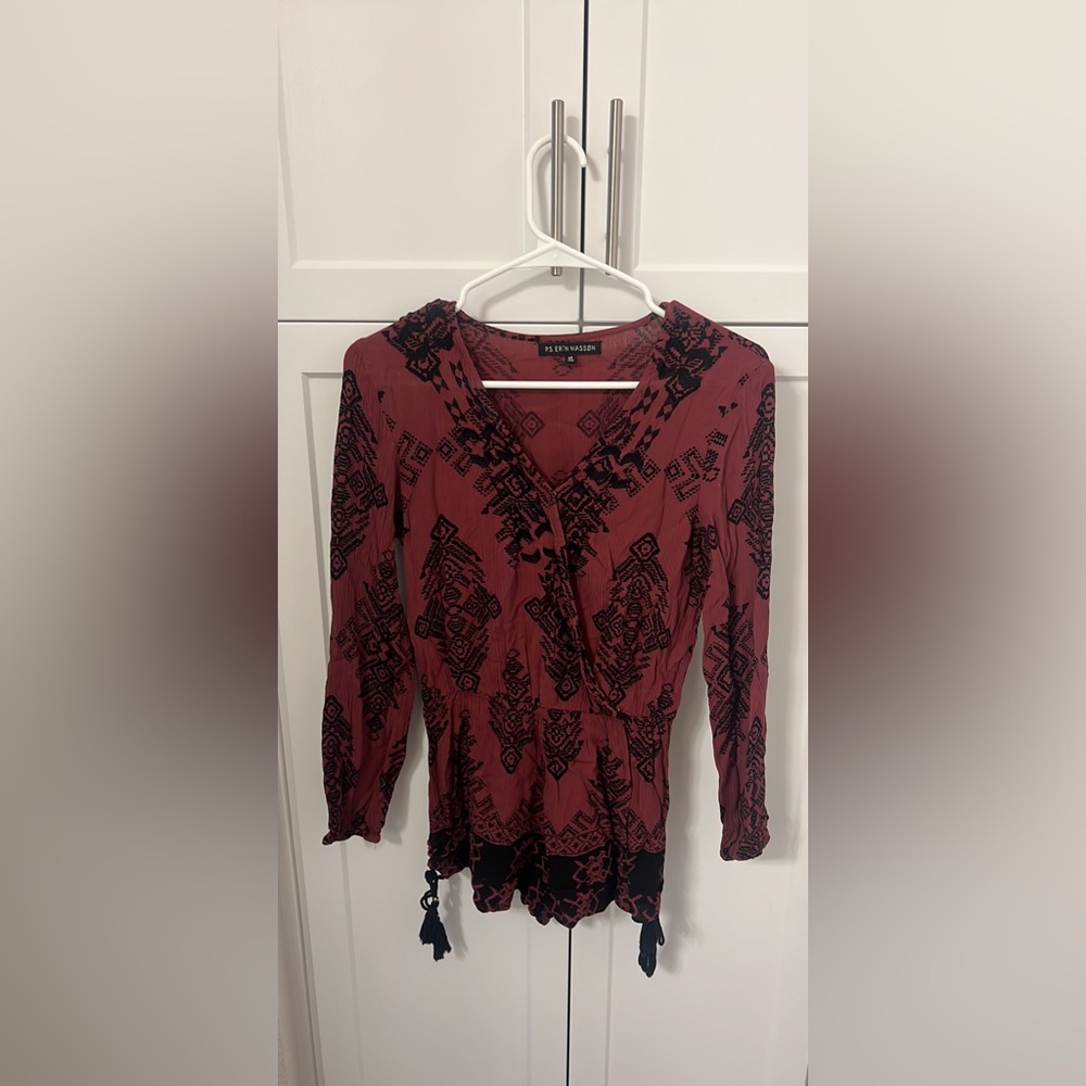 XS burgundy boho romper